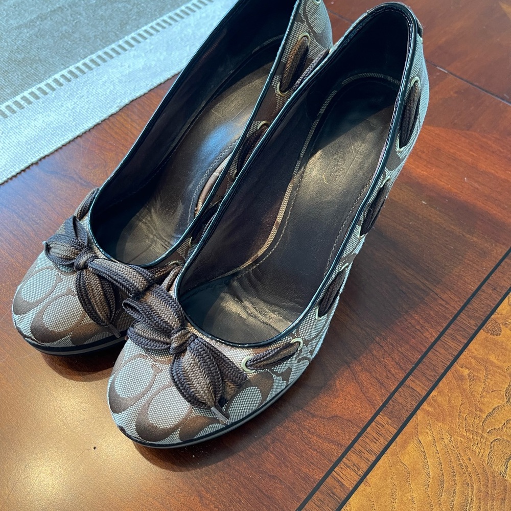 Coach Brown Signature Canvas Wedge Sandals - Picture 6 of 12
